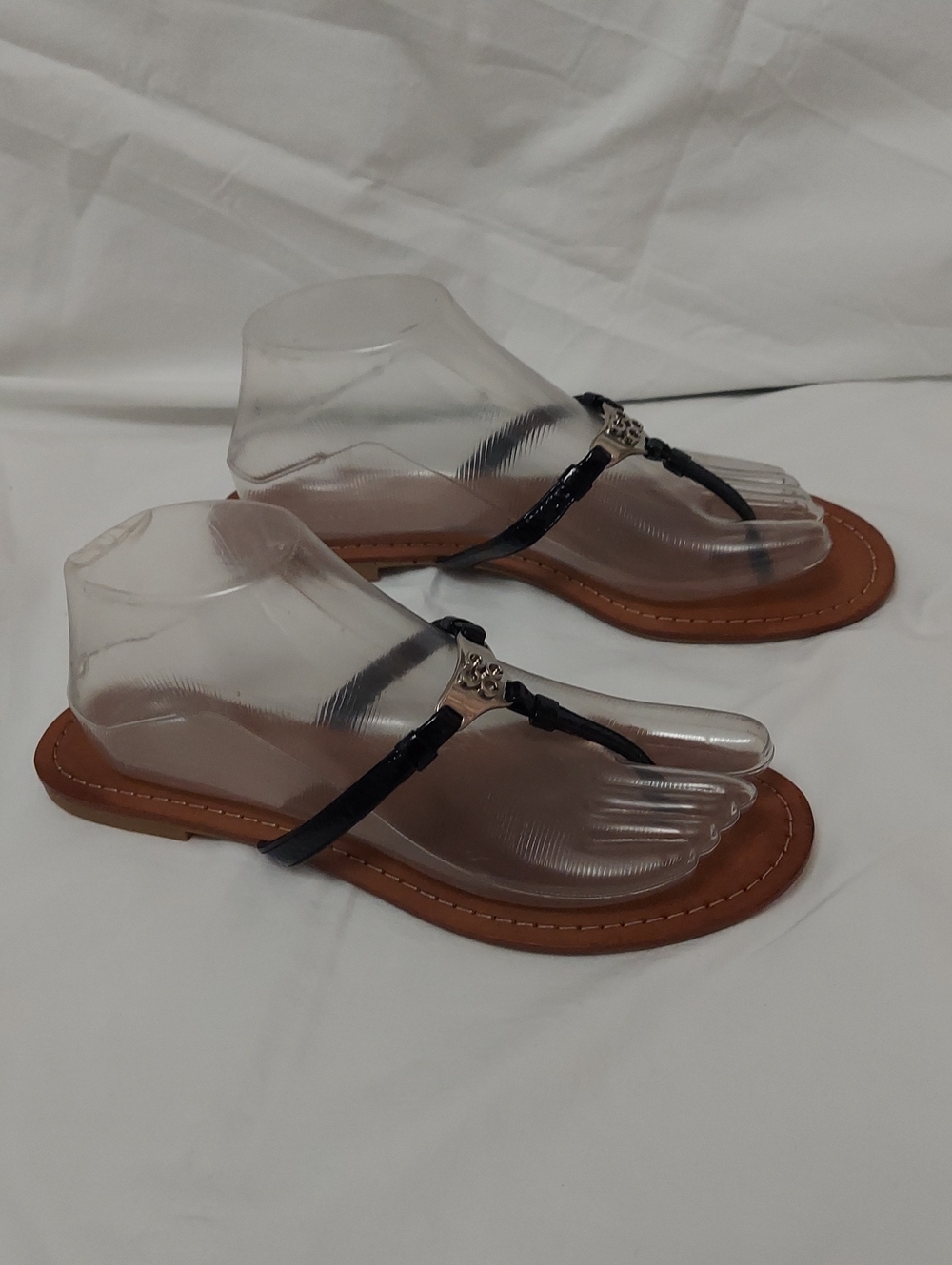 Coach Rachel Black Leather T-Strap Toe Post Sandals Womens 8B